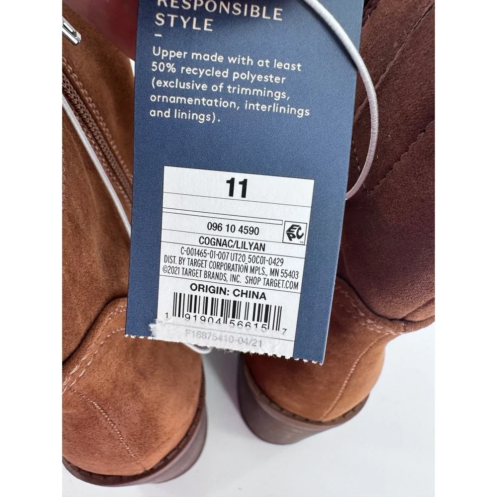 Universal Thread Lilyan Ankle Boots Cognac Brown Faux Suede Heel Sz‎ 11 New